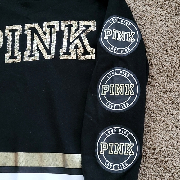 Pink Victoria Secret gold sequin black long sleeve top Size XS - Picture 5 of 11